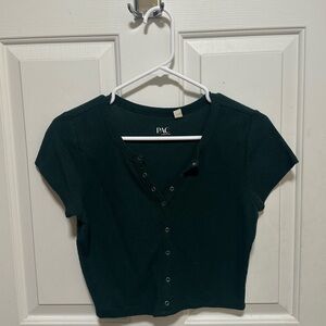 Pacsun Emerald Green Women's Button-Up Crop Top